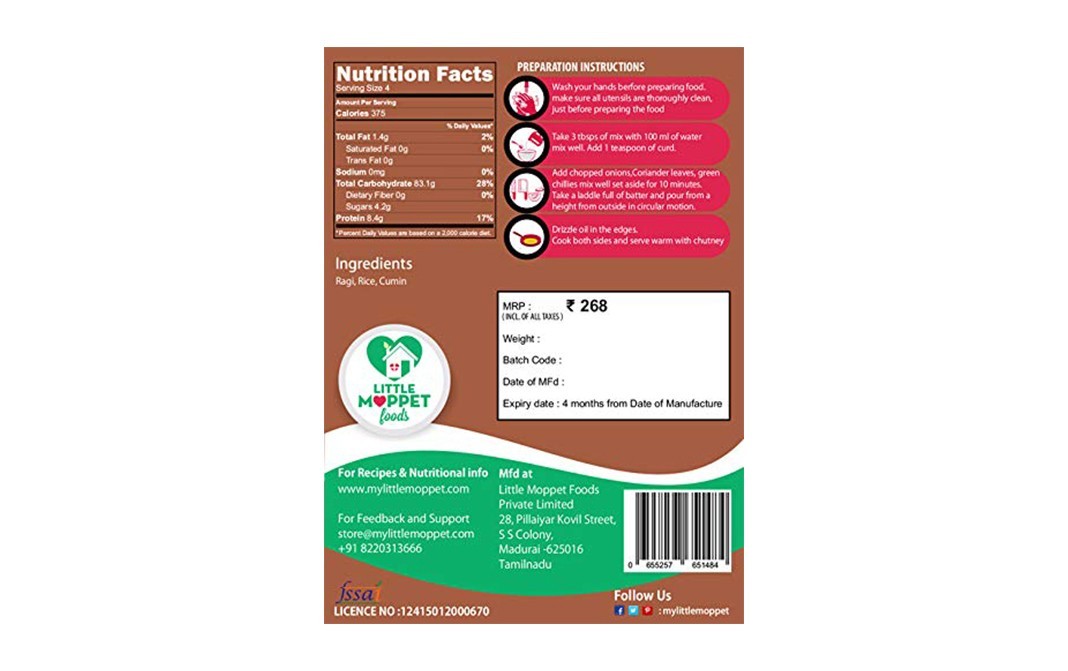 Little Moppet Foods Organic Instant Ragi Dosa    Pack  200 grams